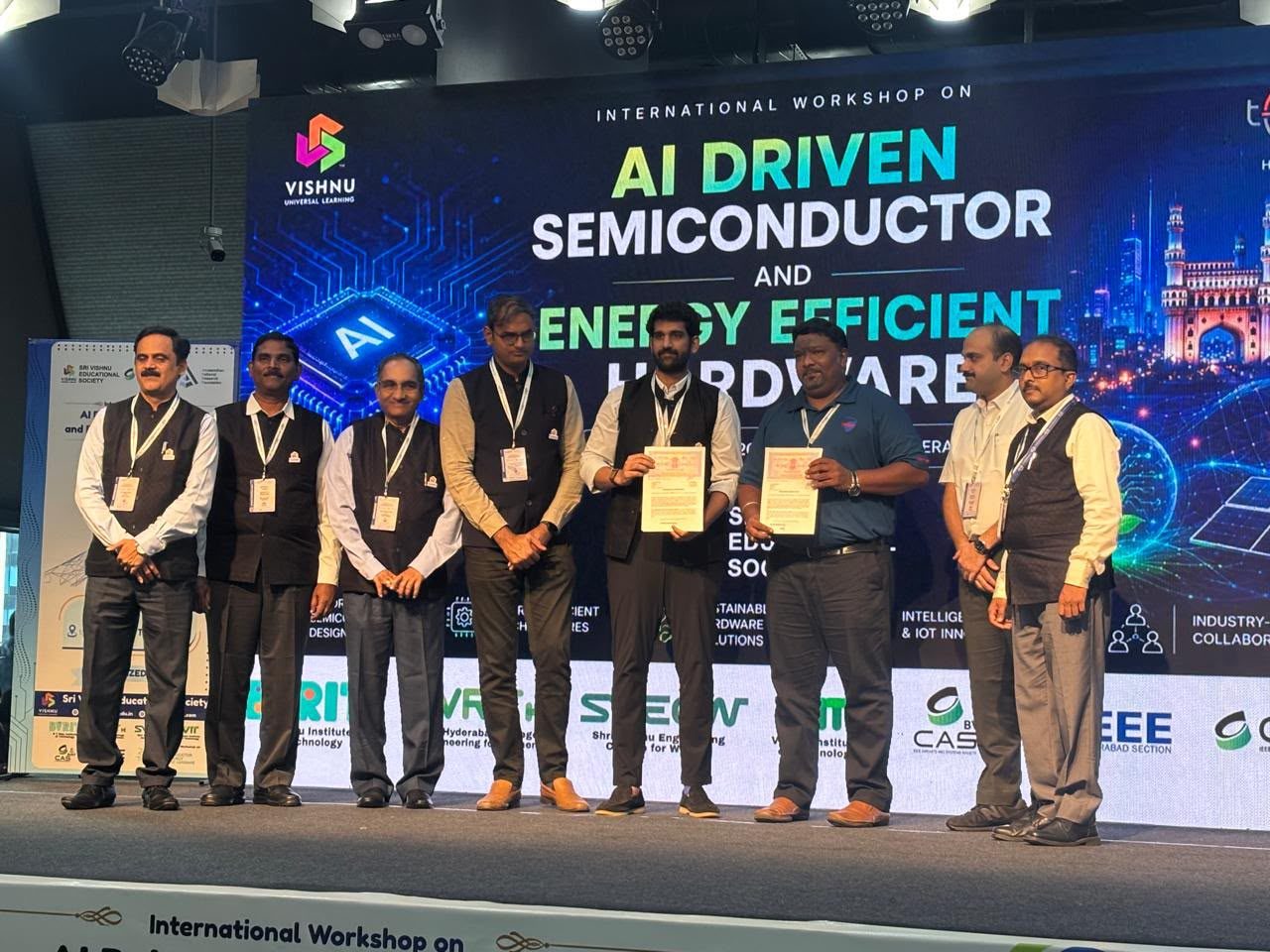 Venkatesh Kumar Pandurengan on stage at the International Workshop on AI Driven Semiconductor and Energy Efficient Hardware