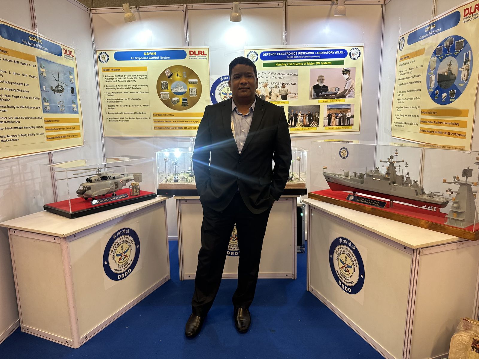 Venkatesh Kumar Pandurengan at a defence electronics research laboratory exhibit