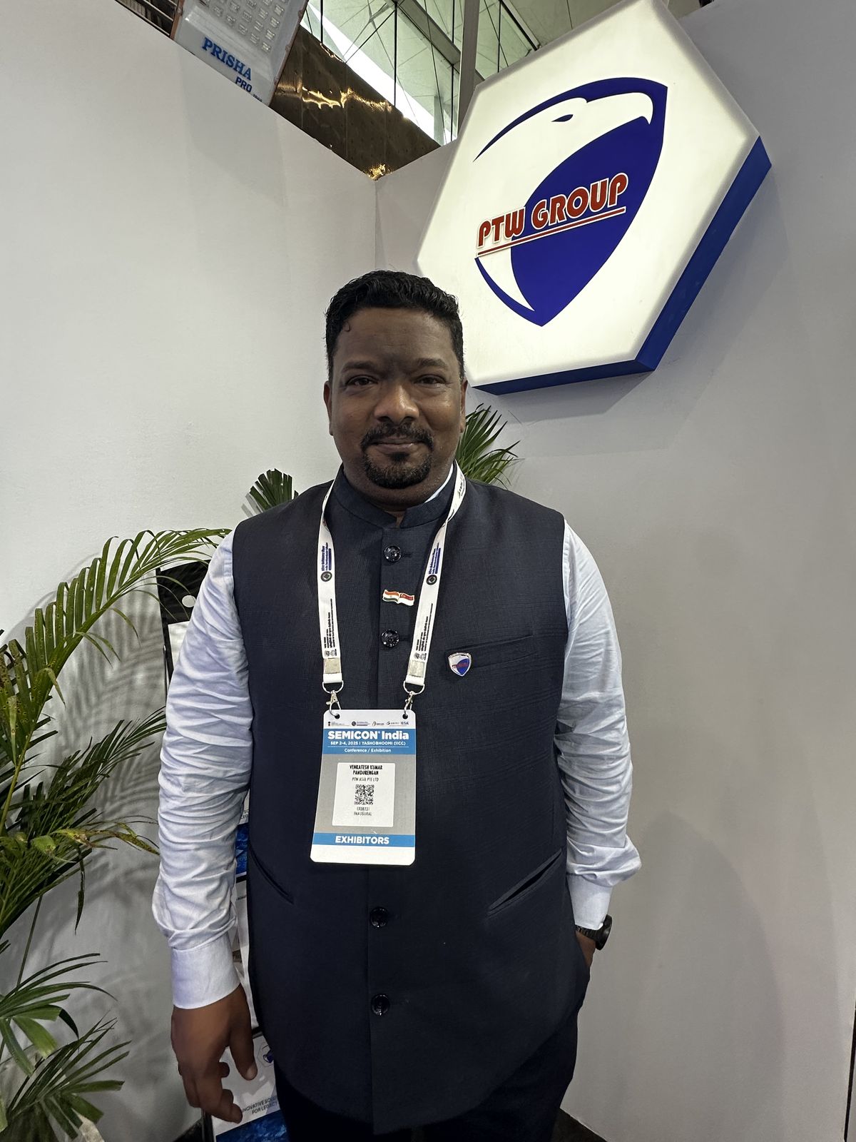 Venkatesh Kumar Pandurengan at the PTW Group stand at SEMICON India